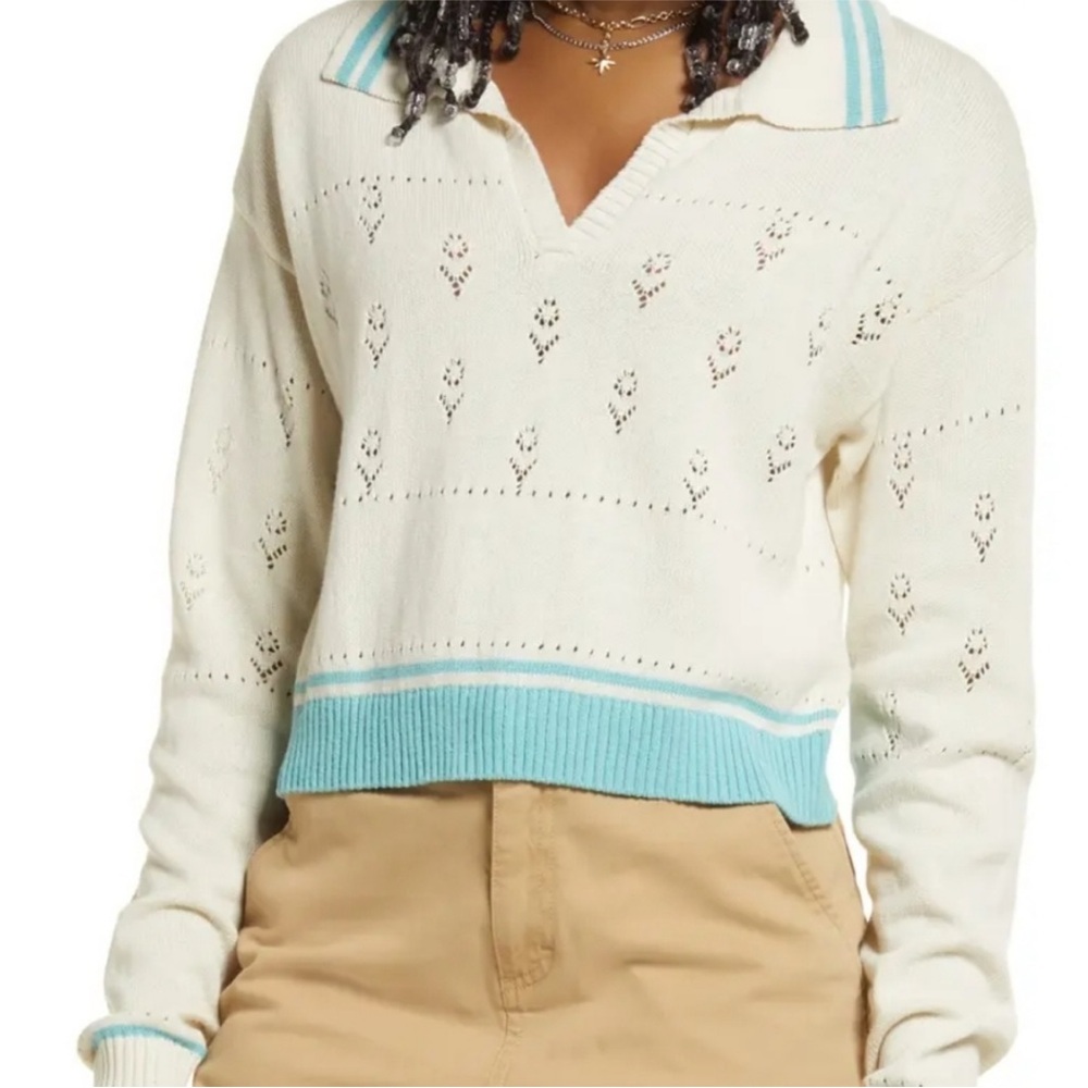 BP pointelle polo sweater in ivory dove